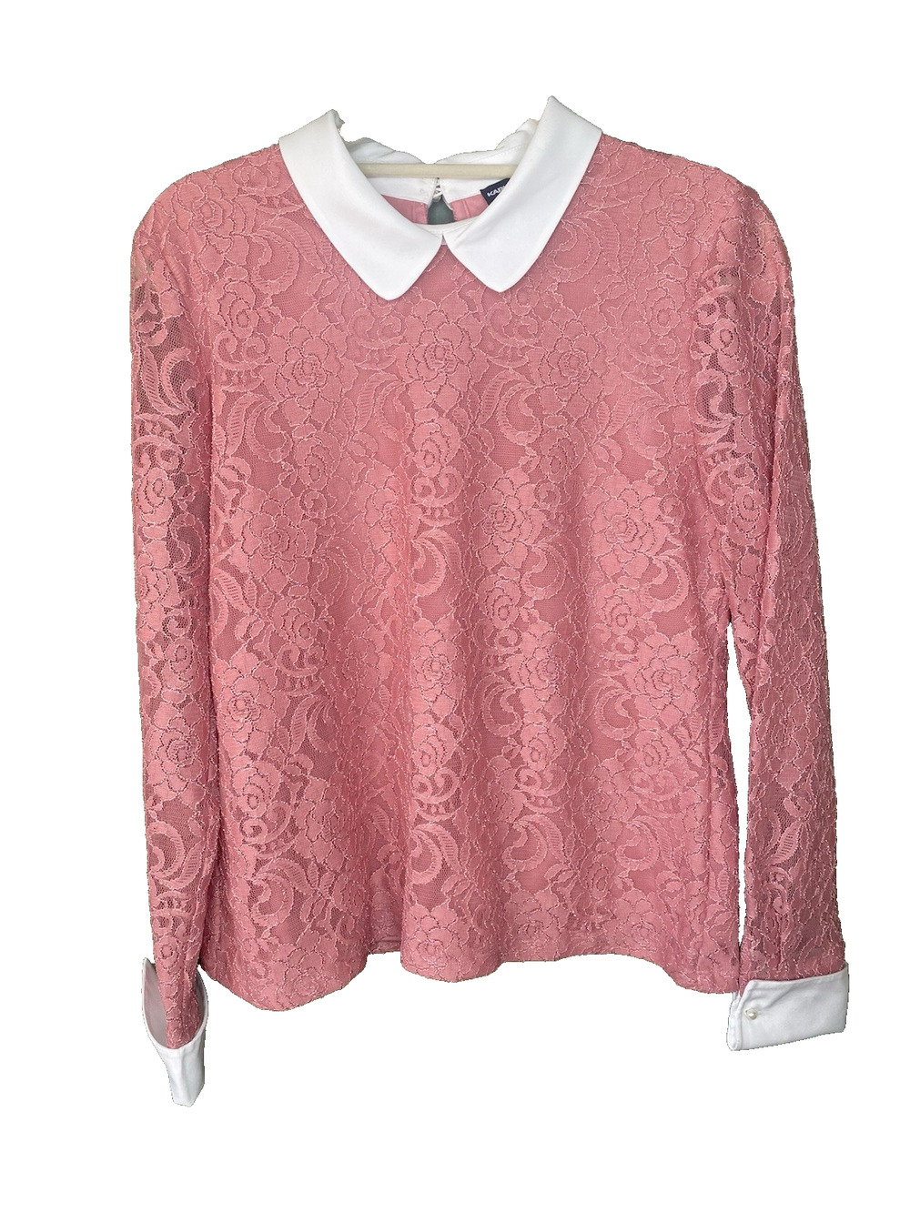 Karl Lagerfeld Shirt Womens Size Small Pink & White Floral Lace Collar Blouse